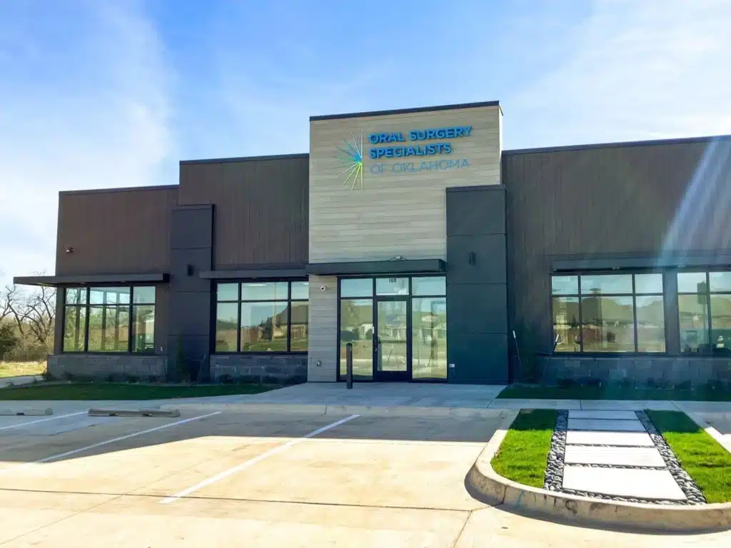 This exterior view shows the Mustang clinic of Oral Surgery Specialists of Oklahoma Click to open side panel for more information